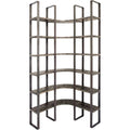 Brown Iron and Solid Wood Six Tier Bookcase - 90" H x 37" W x 39" D on a white background