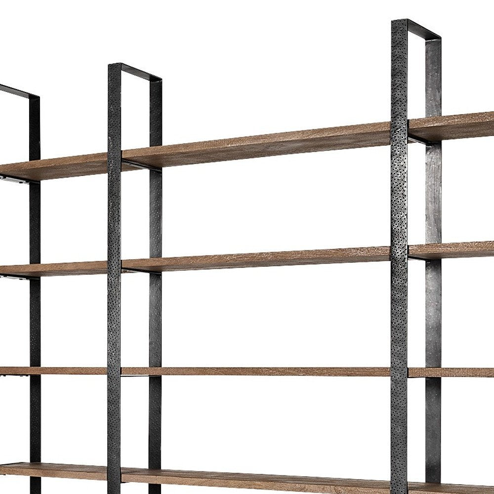 Brown Iron and Solid Wood Six Tier Bookcase - 89.76" H x 84.06" W x 12" D