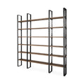 Brown Iron and Solid Wood Six Tier Bookcase - 89.76" H x 84.06" W x 12" D on a white background