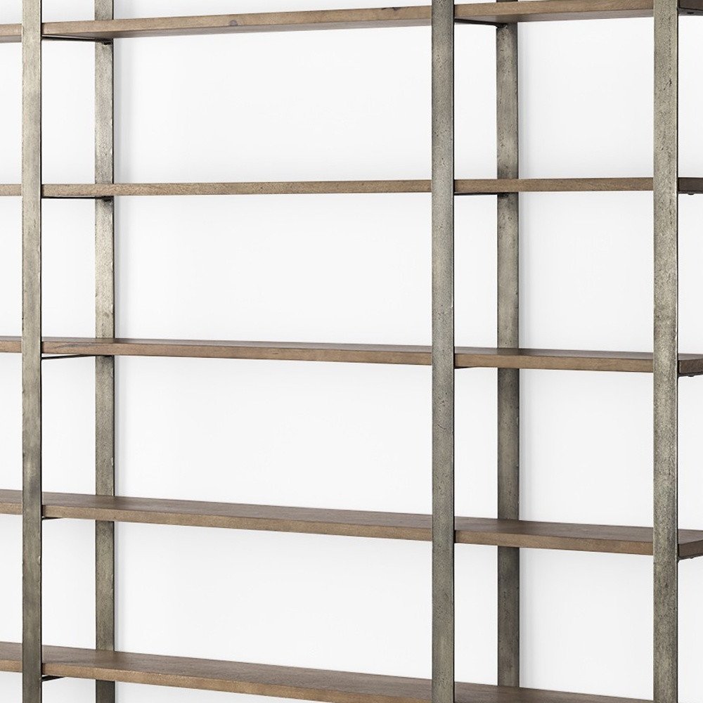 Brown Nickel and Solid Wood Six Tier Bookcase on a white background