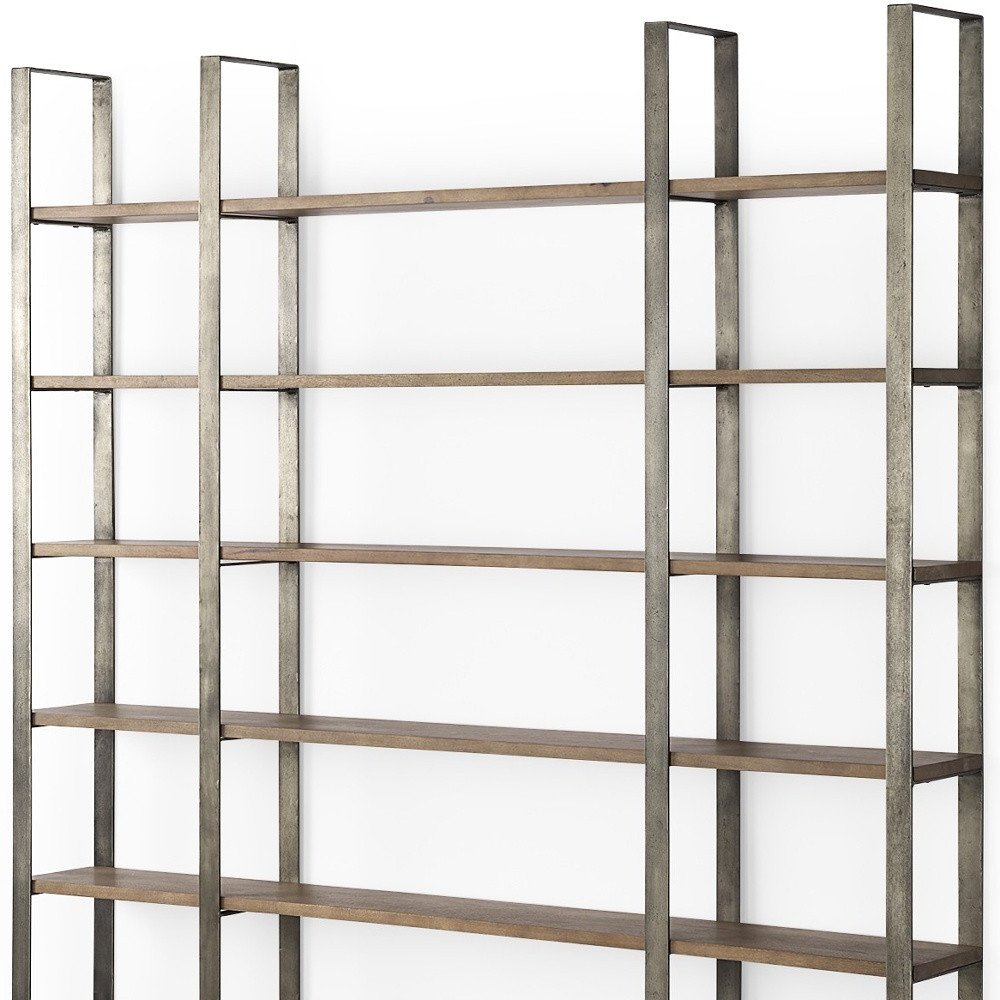 Brown Nickel and Solid Wood Six Tier Bookcase on a white background
