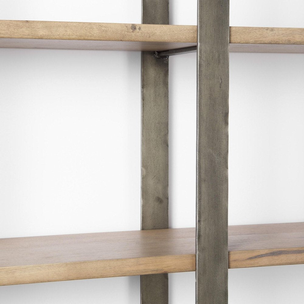 Brown Nickel and Solid Wood Six Tier Bookcase on a white background