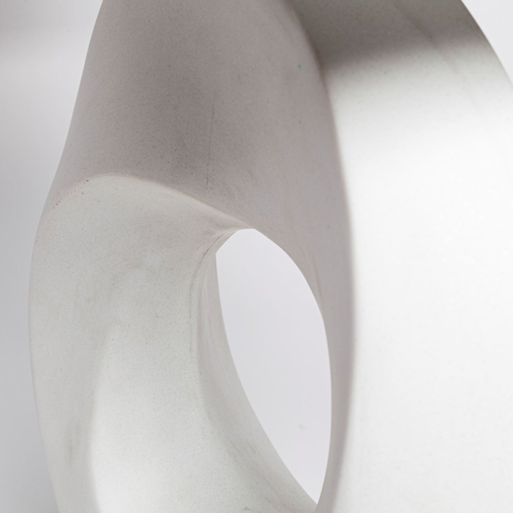 27" White Geometric Table Lamp With Gray Shade. Table lamp isolated on a plain white background, in a white finish.