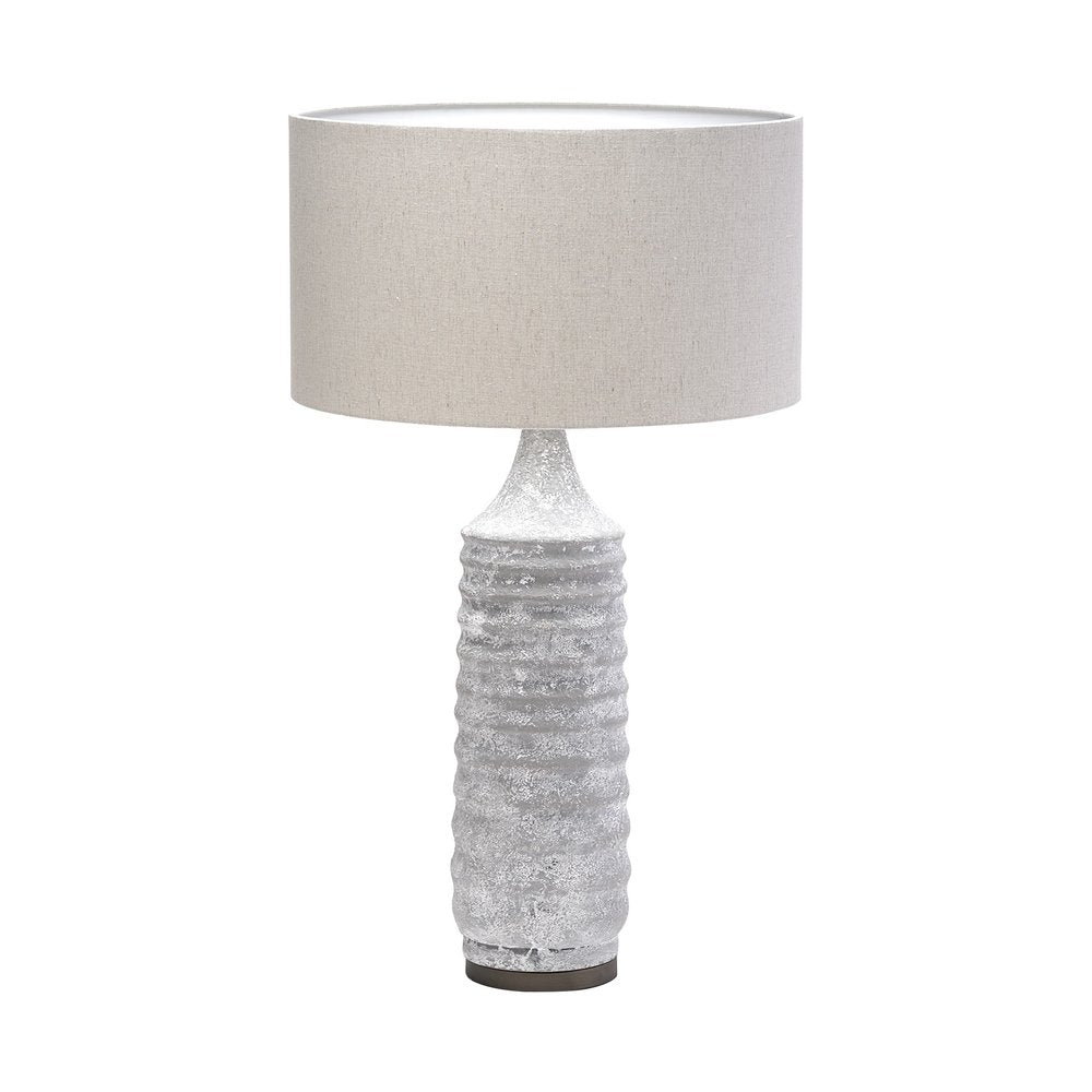 31" Gray Lamp Base LED With Beige Shade. Lamp isolated on a plain white background, in a beige finish.