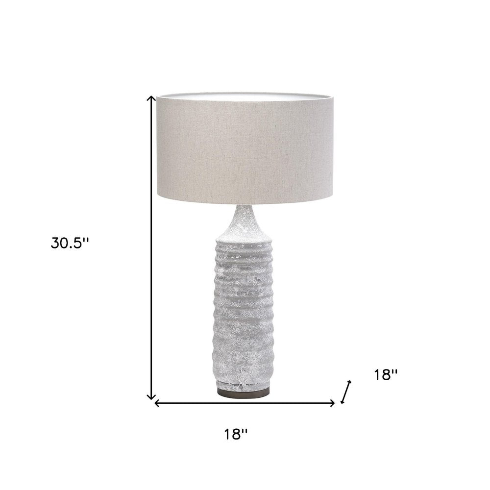 31" Gray Lamp Base LED With Beige Shade. Lamp isolated on a plain white background, showing its beige color.