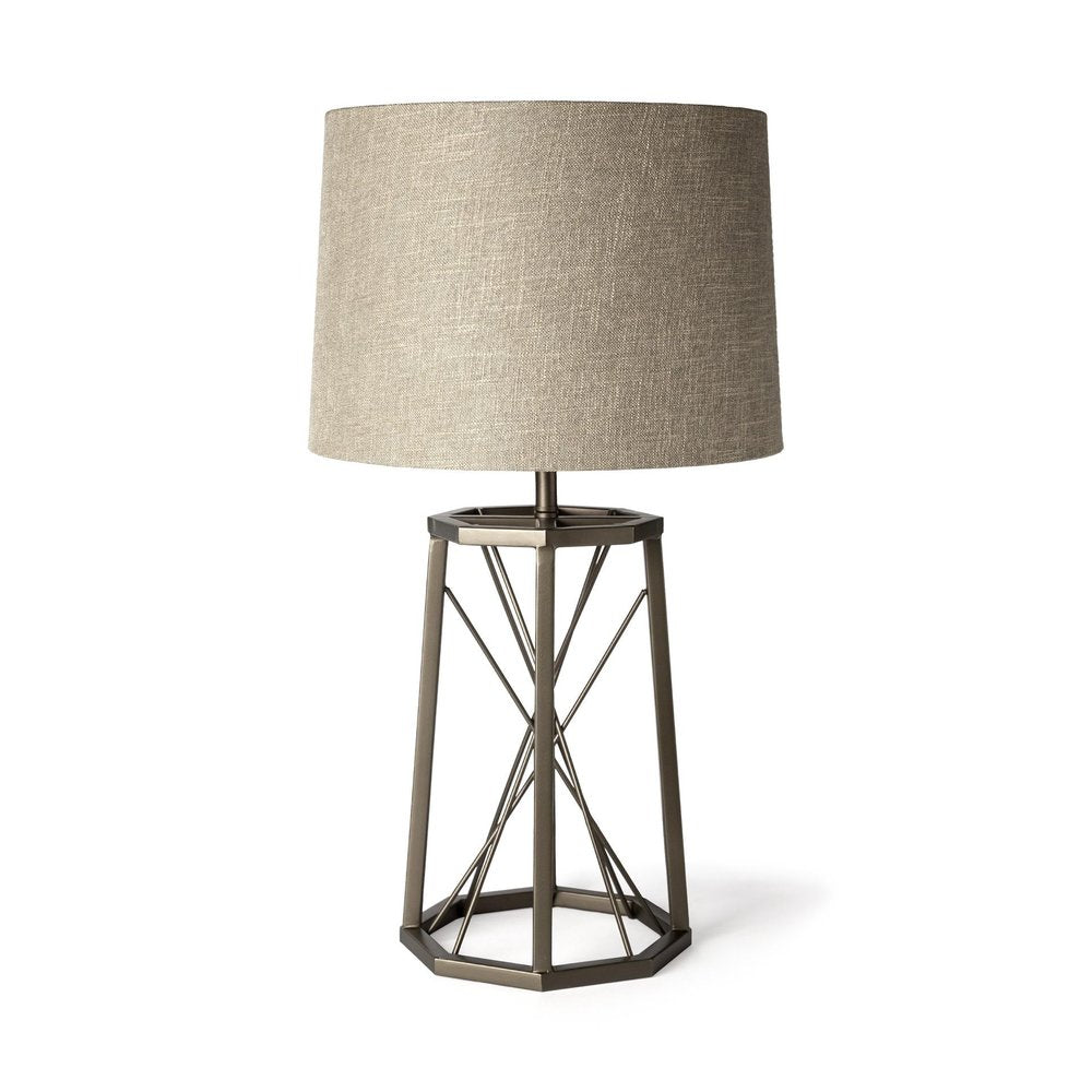 29" Bronze Lamp Base LED With Beige Shade. Lamp isolated on a plain white background, showing its beige color.
