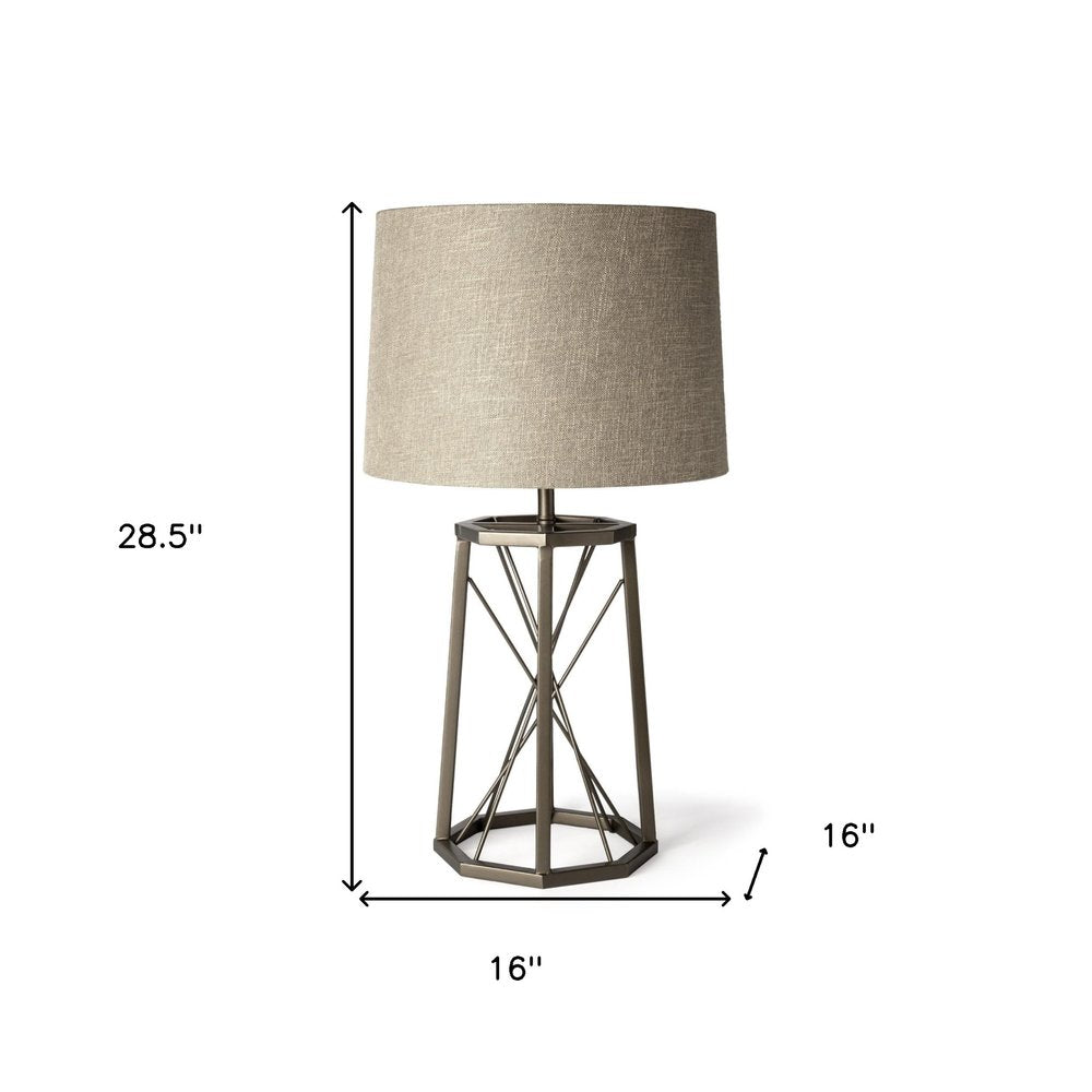 29" Bronze Lamp Base LED With Beige Shade. Lamp isolated on a plain white background, in a beige finish.