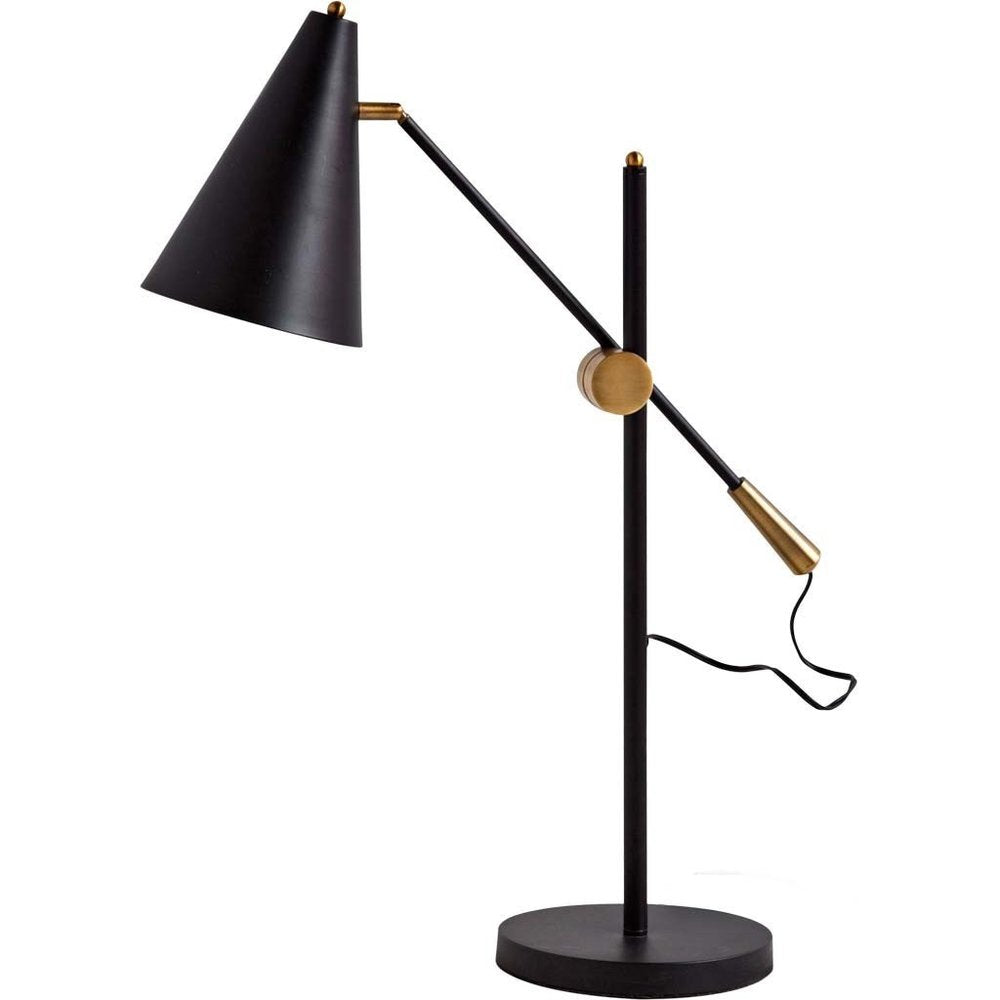 26" Black Metal Swing Arm With Black Cone Shade. Home product isolated on a plain white background, showing a black metal surface.