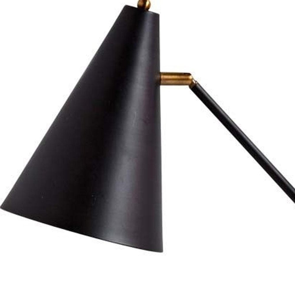 26" Black Metal Swing Arm With Black Cone Shade. Home product isolated on a plain white background, finished in black metal.