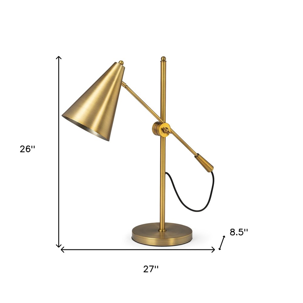 26" Gold Lamp Base LED With Gold Shade. Lamp isolated on a plain white background, in a gold finish.