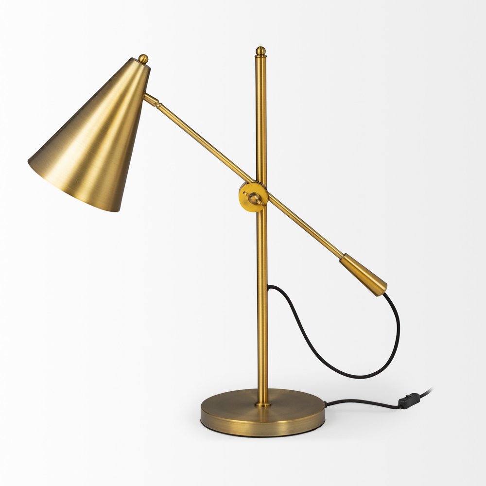 26" Gold Lamp Base LED With Gold Shade. Lamp isolated on a plain white background, finished in gold.