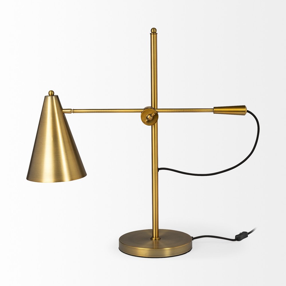 26" Gold Lamp Base LED With Gold Shade. Lamp isolated on a plain white background, in a gold finish.