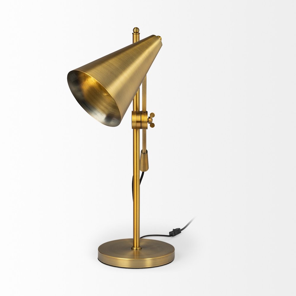 26" Gold Lamp Base LED With Gold Shade. Lamp isolated on a plain white background, finished in gold.