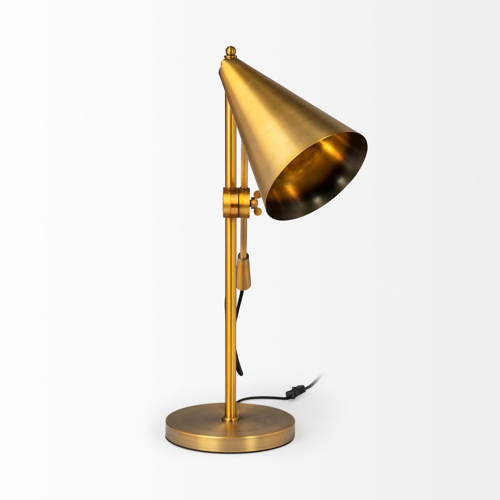 26" Gold Lamp Base LED With Gold Shade. Lamp isolated on a plain white background, showing its gold color.