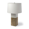 White Marble And Natural Wood Block Table Or Desk Lamp on a white background