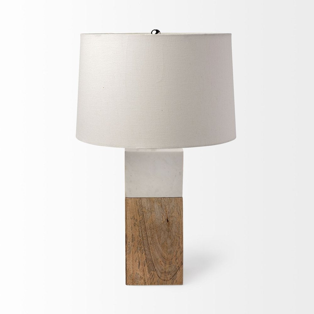 White Marble And Natural Wood Block Table Or Desk Lamp on a white background