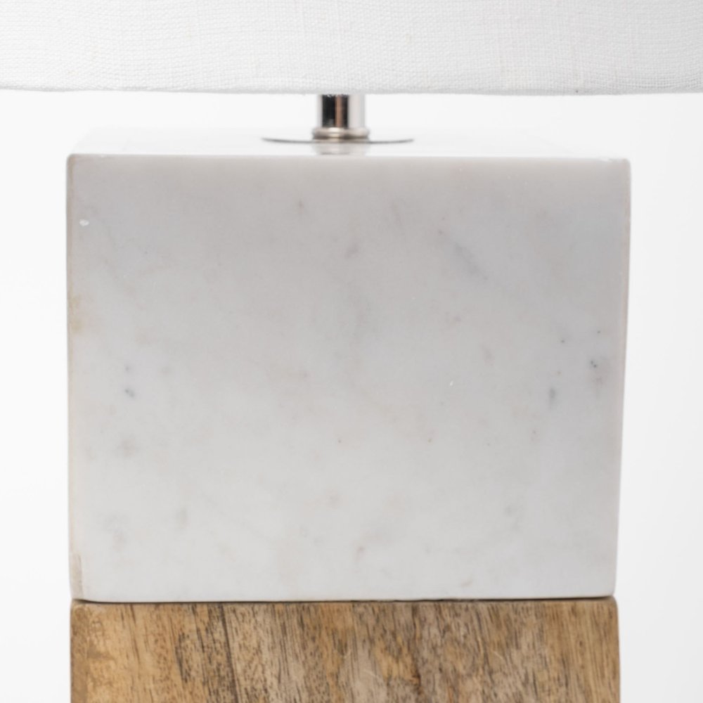 White Marble And Natural Wood Block Table Or Desk Lamp on a white background