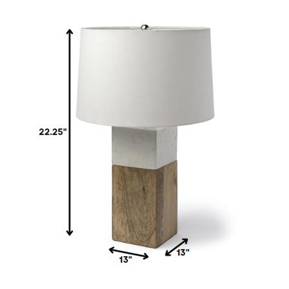 White Marble And Natural Wood Block Table Or Desk Lamp on a white background