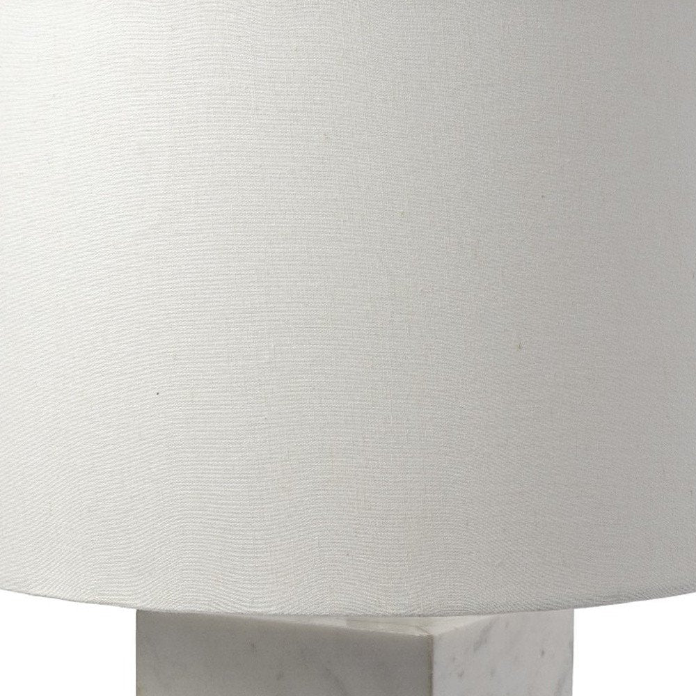 White Marble And Natural Wood Block Table Or Desk Lamp close-up detail