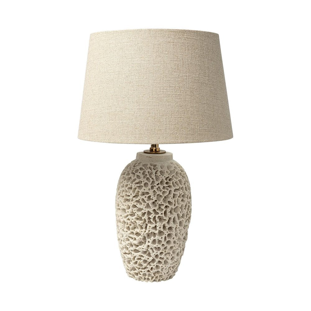 26" Beige Faux Coral Table Lamp With Empire Shade. Table lamp isolated on a plain white background, in a beige finish.