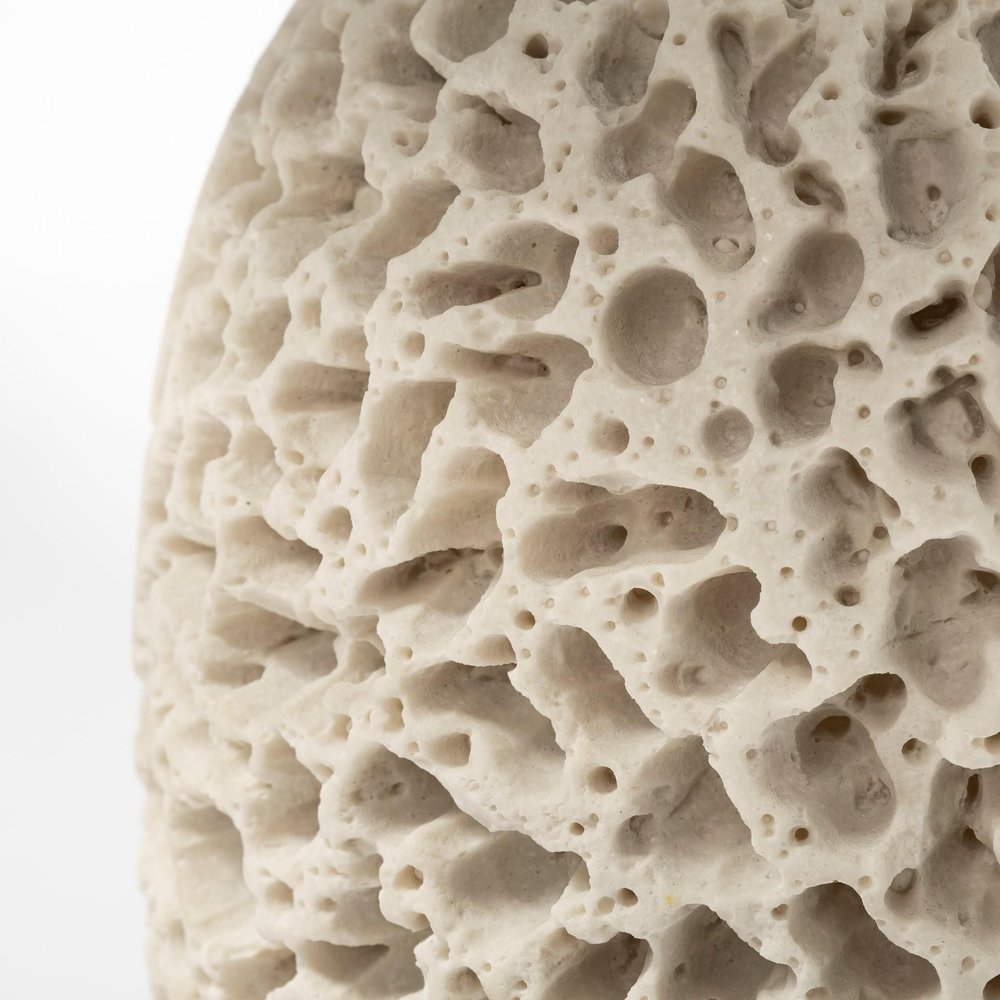 26" Beige Faux Coral Table Lamp With Empire Shade detail shot of the beige finish.