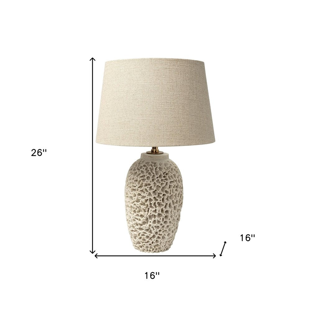 26" Beige Faux Coral Table Lamp With Empire Shade. Table lamp isolated on a plain white background, in a beige finish.