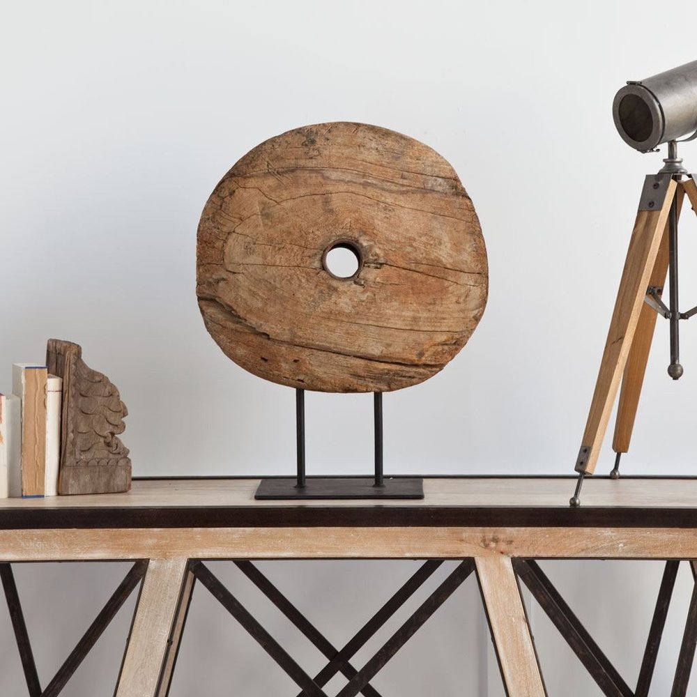 Cropped view of 26" Brown Tabletop Sculpture focusing on the brown wood surface.
