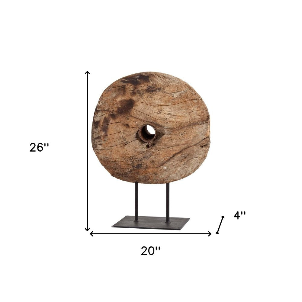 26" Brown Tabletop Sculpture. Sculpture isolated on a plain white background, showing a brown wood surface.