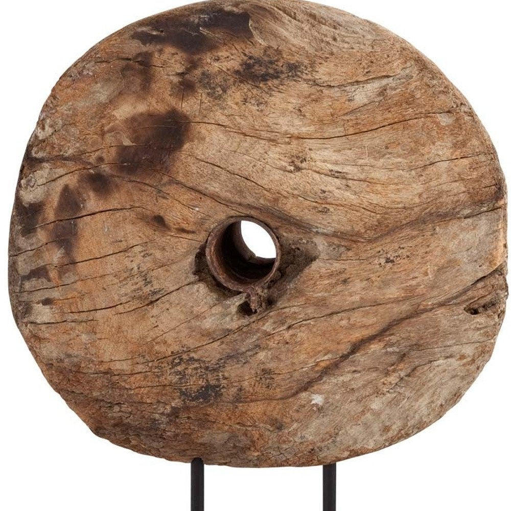 26" Brown Tabletop Sculpture. Sculpture isolated on a plain white background, finished in brown wood.