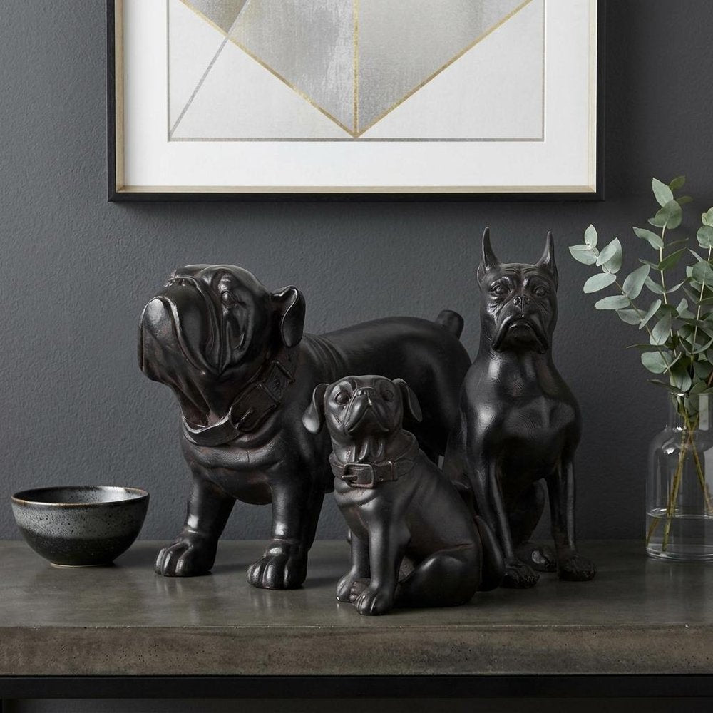8" Black Polyresin Dog Tabletop Sculpture