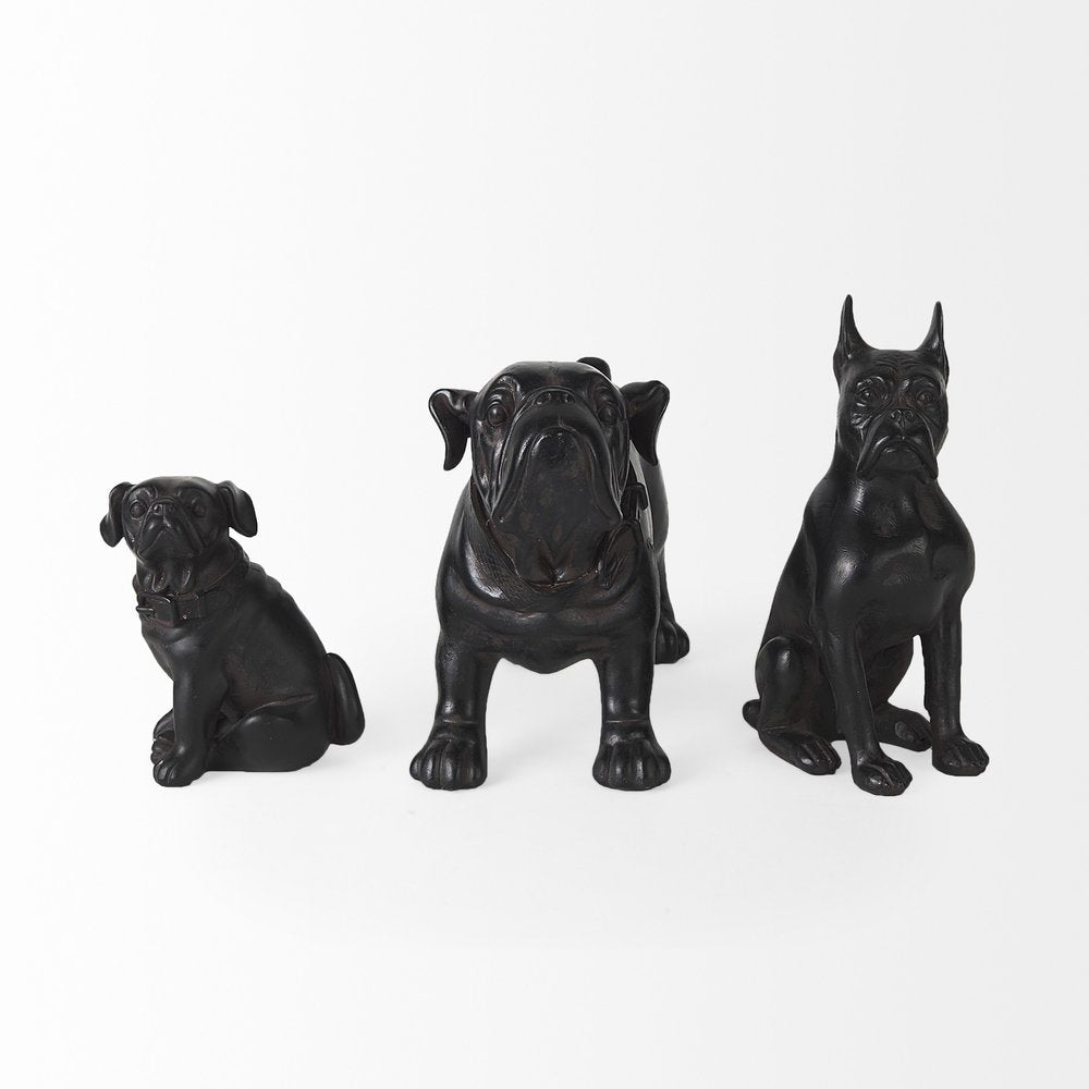 8" Black Polyresin Dog Tabletop Sculpture on a white background