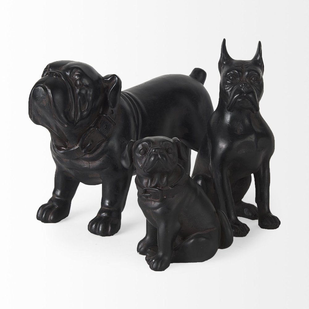 8" Black Polyresin Dog Tabletop Sculpture on a white background