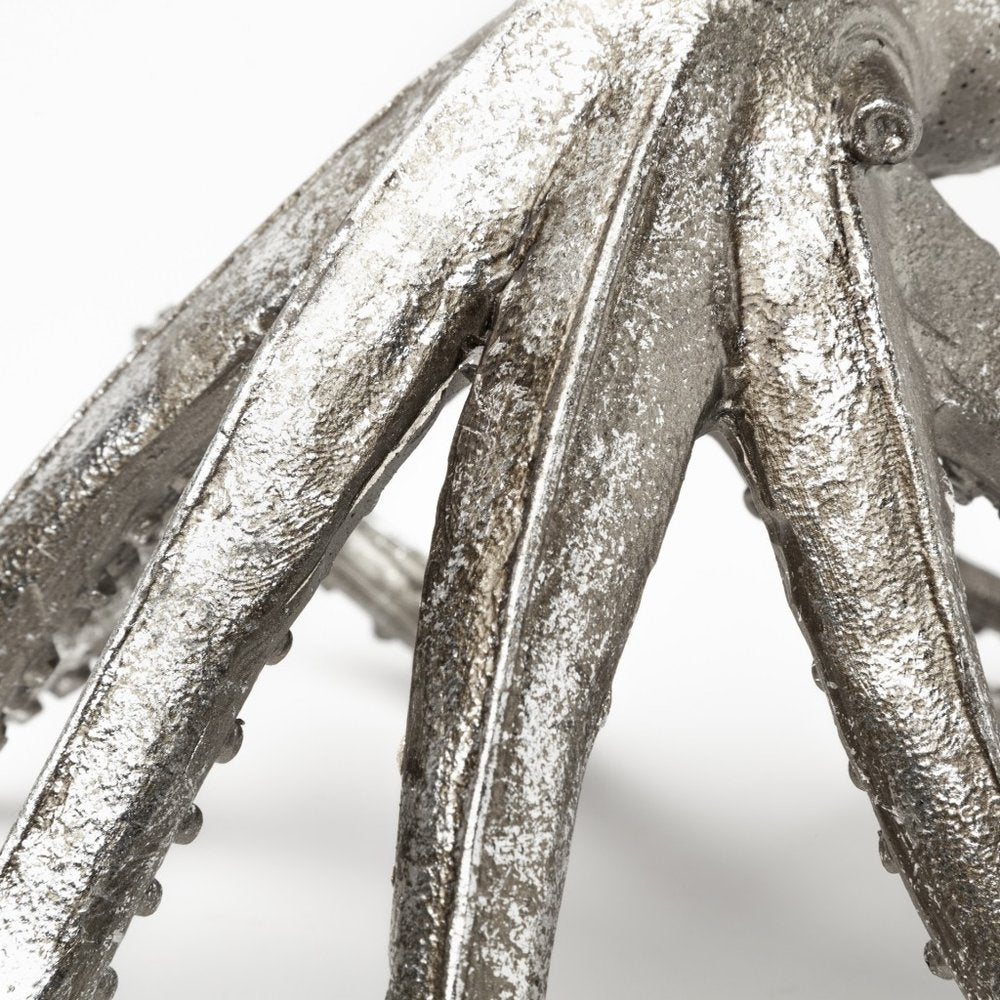 12" Antiqued Silver Resin Octopus Tabletop Sculpture. Sculpture in silver resin.