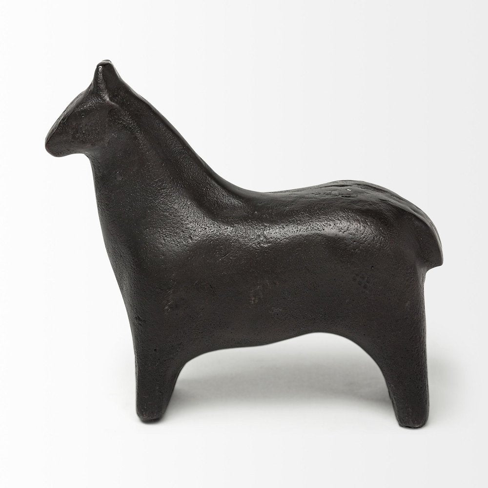 6" Gold Metal Horse Tabletop Sculpture. Sculpture isolated on a plain white background, showing a metal surface.