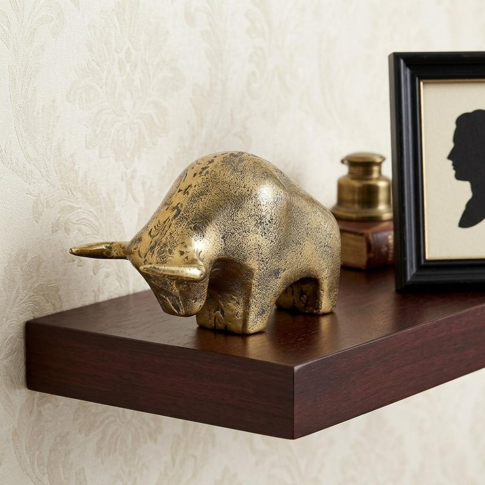 Gold Cast Aluminum Raging Bull Sculpture