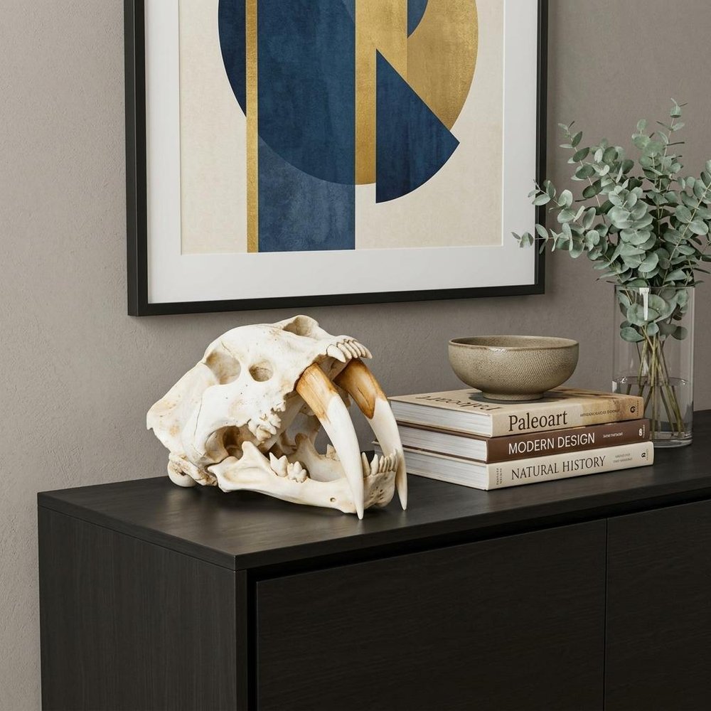 Authentic Replica Sabertooth Skull Sculpture