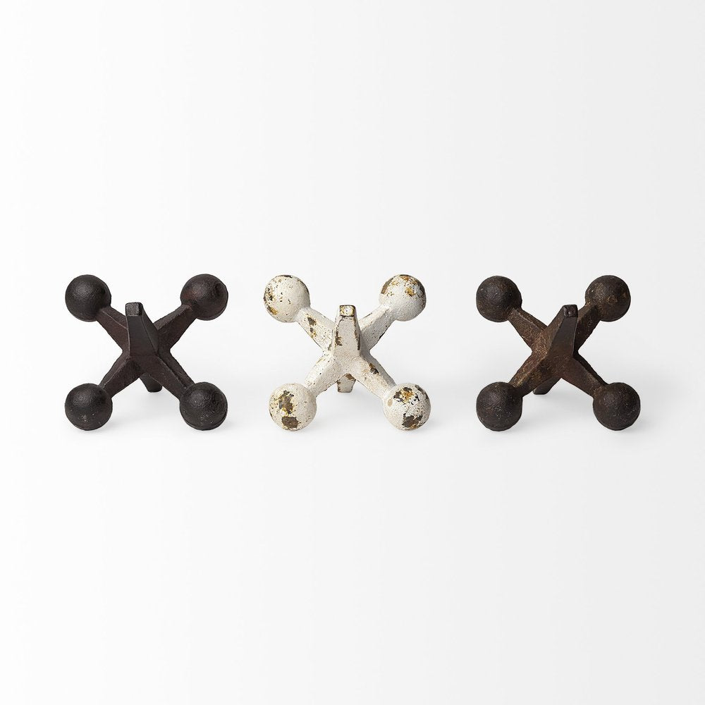 Set Of Three Iron Jack Sculptures on a white background
