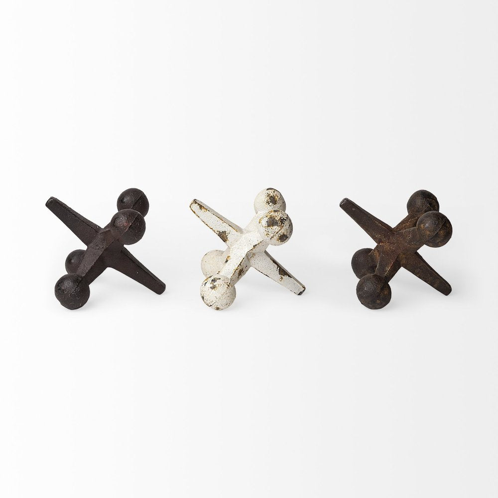 Set Of Three Iron Jack Sculptures on a white background