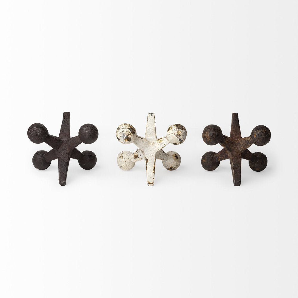 Set Of Three Iron Jack Sculptures on a white background
