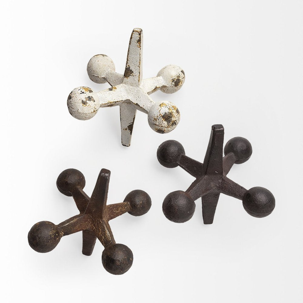 Set Of Three Iron Jack Sculptures on a white background