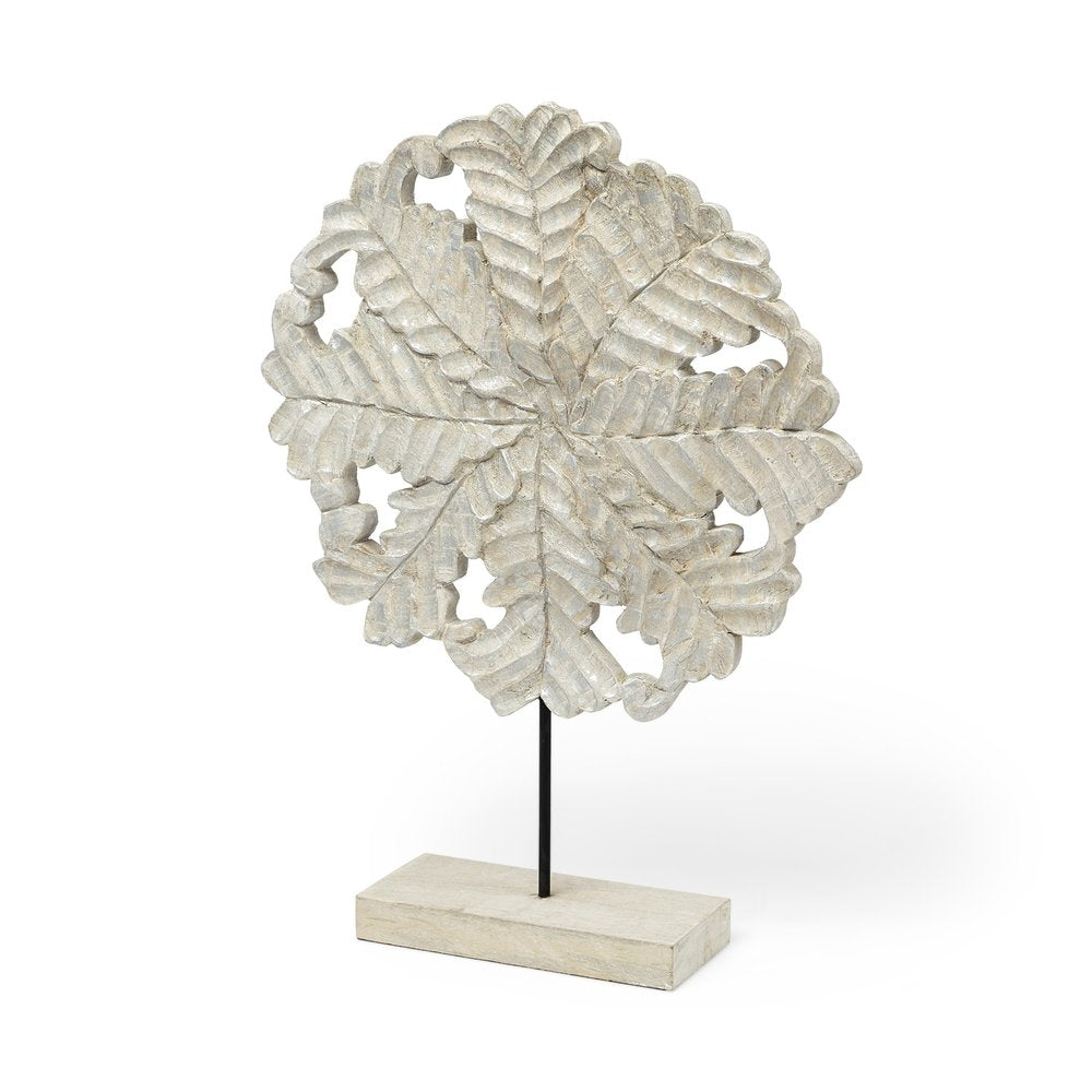 22" White Metal Sculpture. Sculpture isolated on a plain white background, showing a white metal surface.