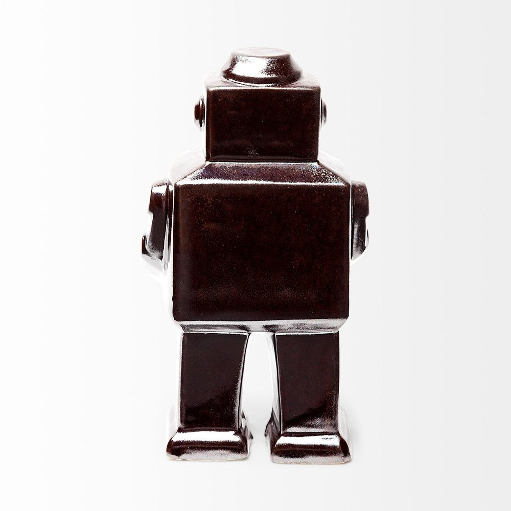 7" Silver Metal Robot Shaped Sculpture on a white background