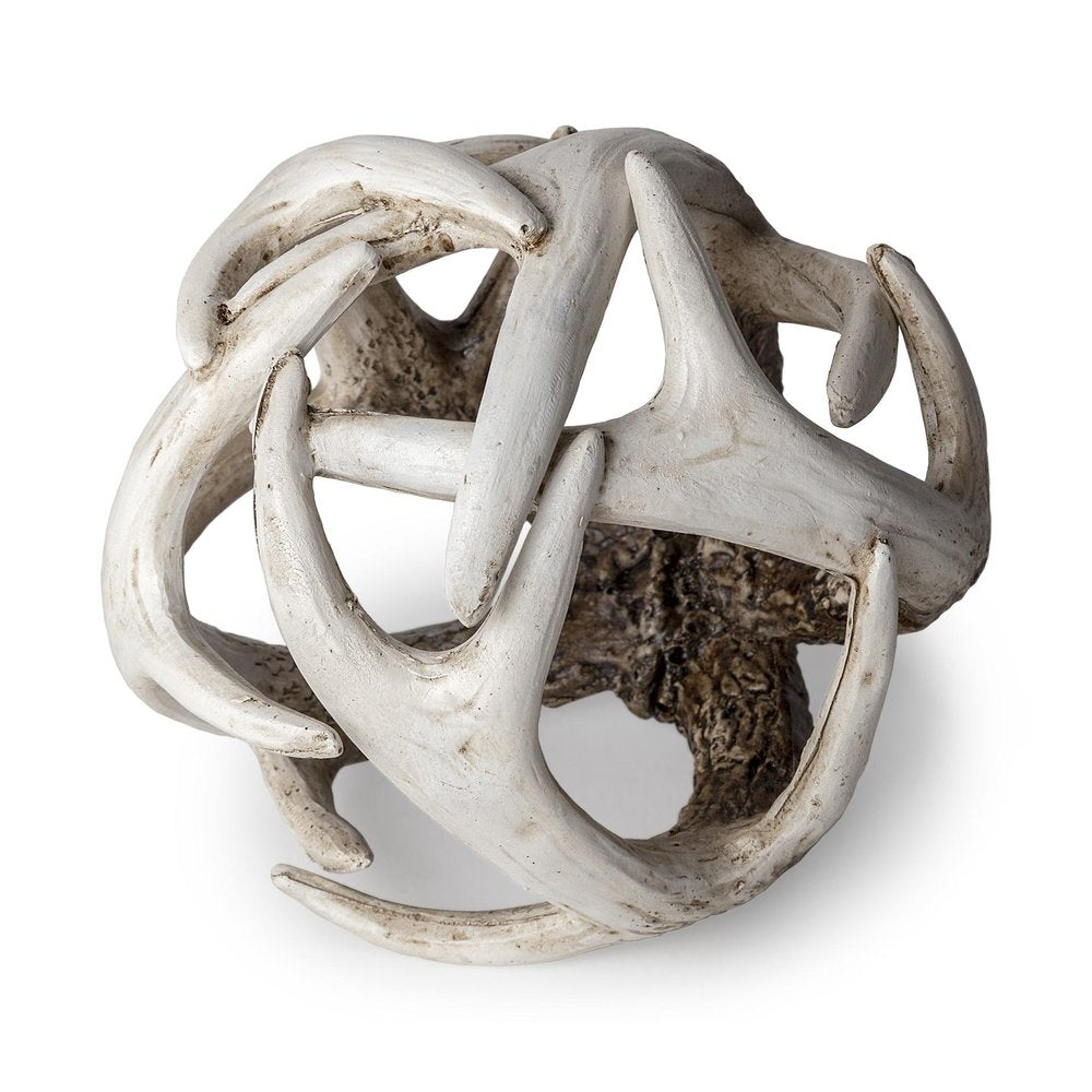 5" Off White And Brown Resin Faux Antler Decorative Orb