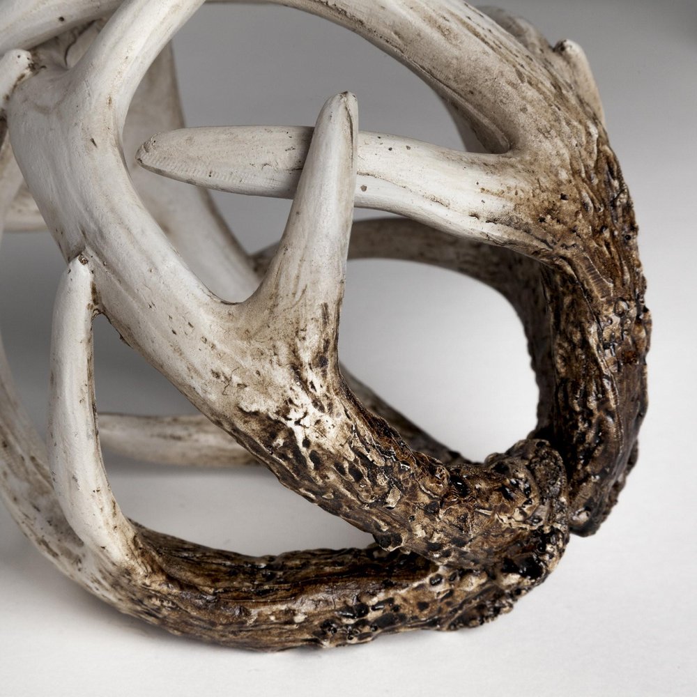 5" Off White And Brown Resin Faux Antler Decorative Orb