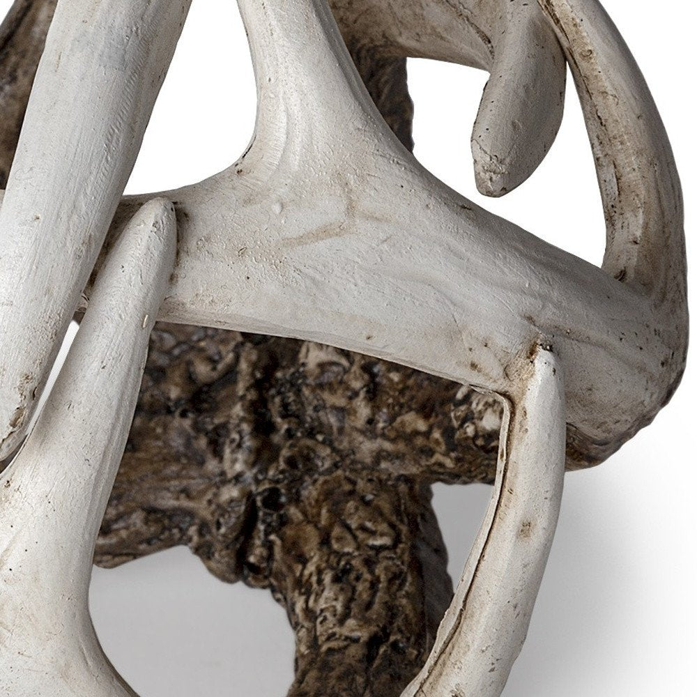 5" Off White And Brown Resin Faux Antler Decorative Orb