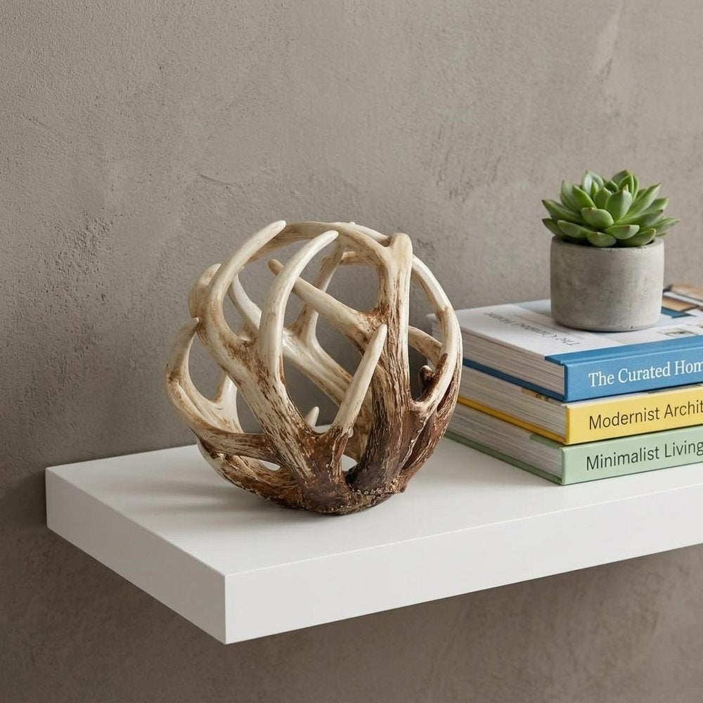 White Resin Antler Shaped Sculpture in a home interior