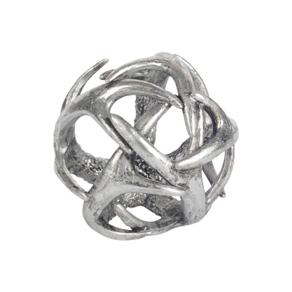 5" Antiqued Silver Resin Faux Antler Decorative Orb
