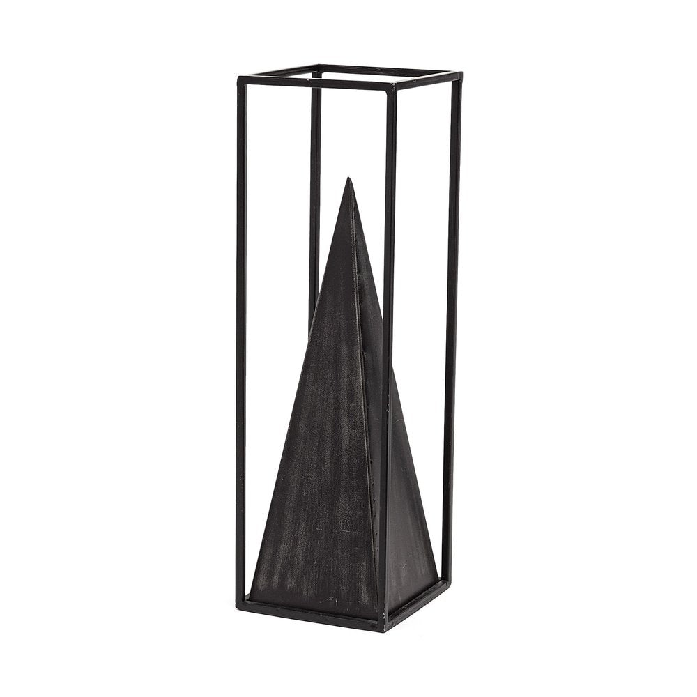 Black Metal Framed Pyramid Sculpture on a white background