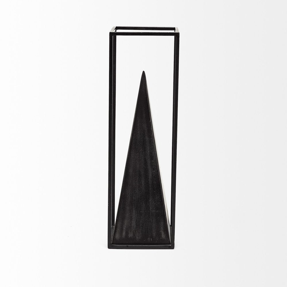Black Metal Framed Pyramid Sculpture on a white background