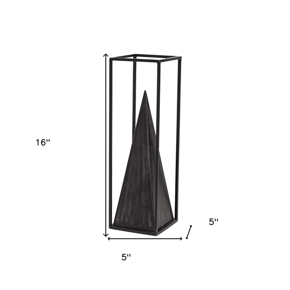 Black Metal Framed Pyramid Sculpture on a white background
